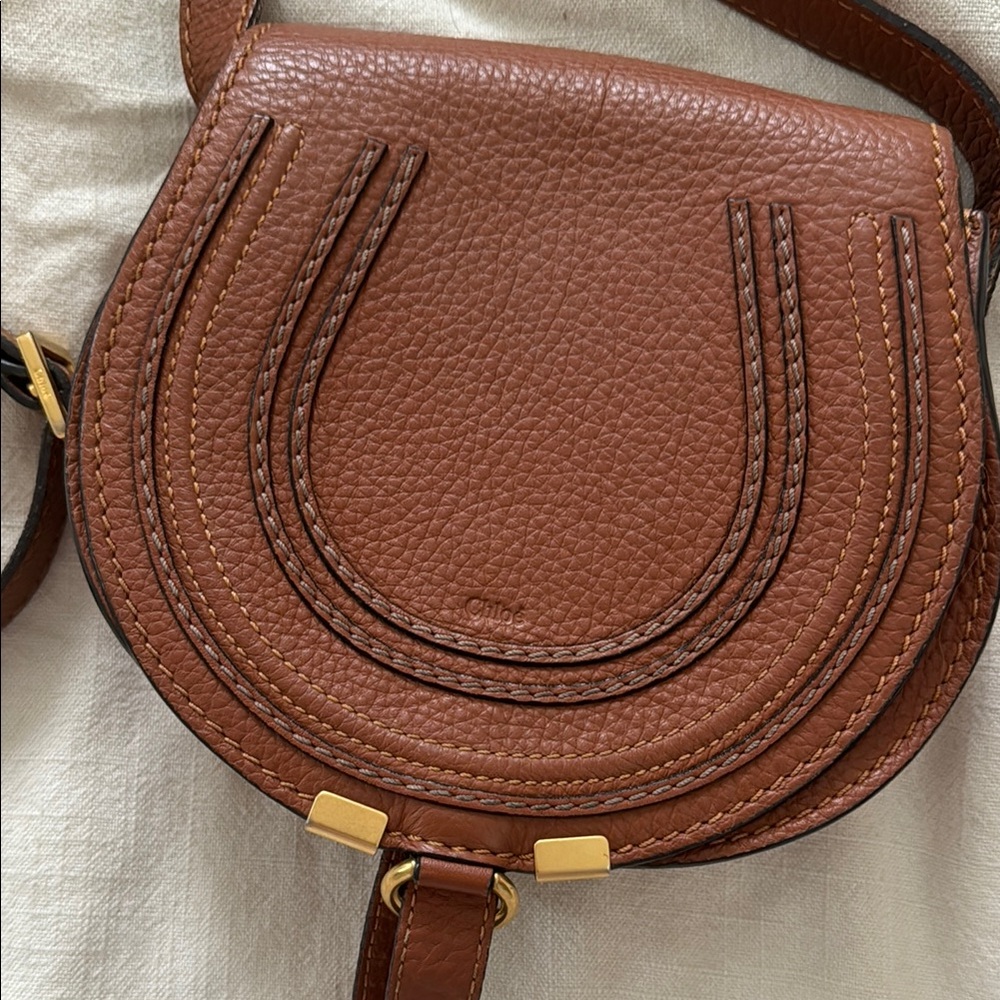 Chloe Marcie Small Saddle Bag Tan - Picture 3 of 8